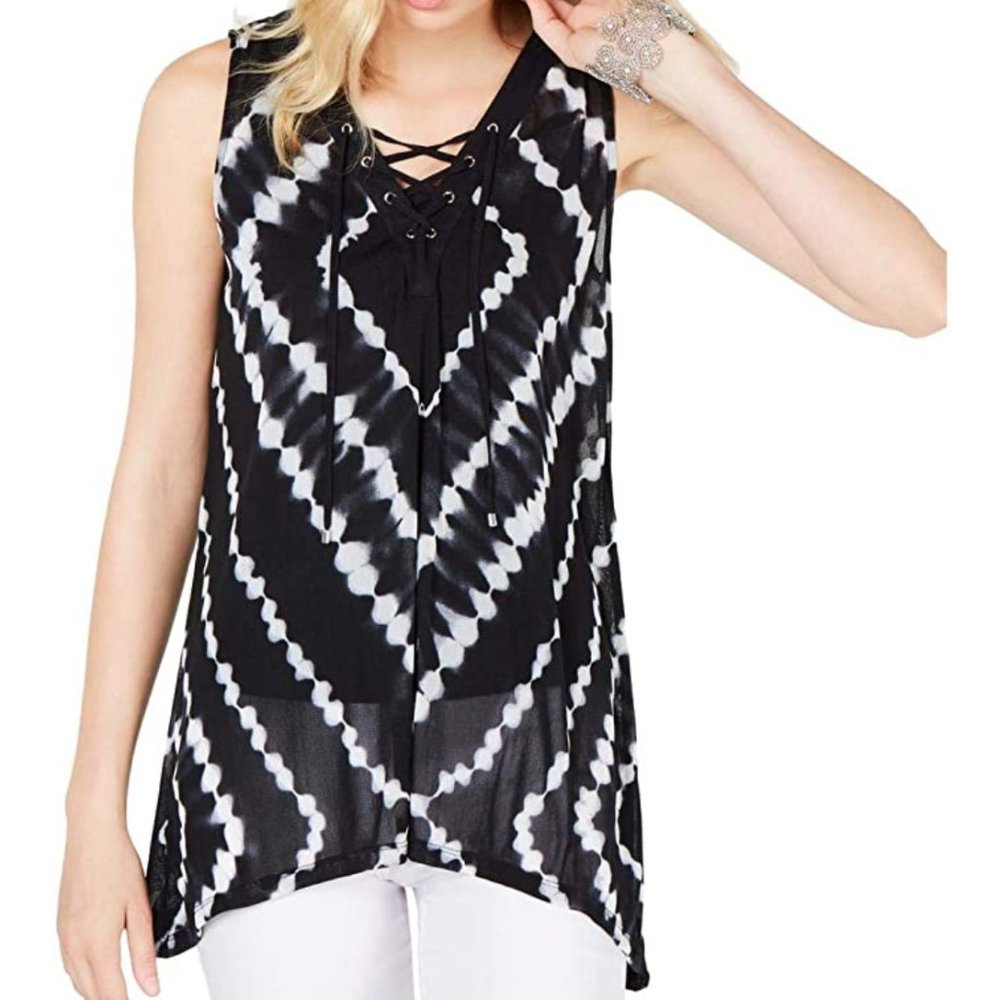 INC International Concepts Tie Dye Lace-up Tank L
